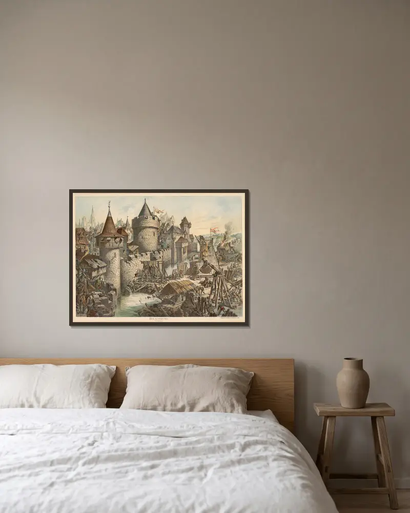 Siege, 14th century av Adolf Lehmann inramad på en vägg
