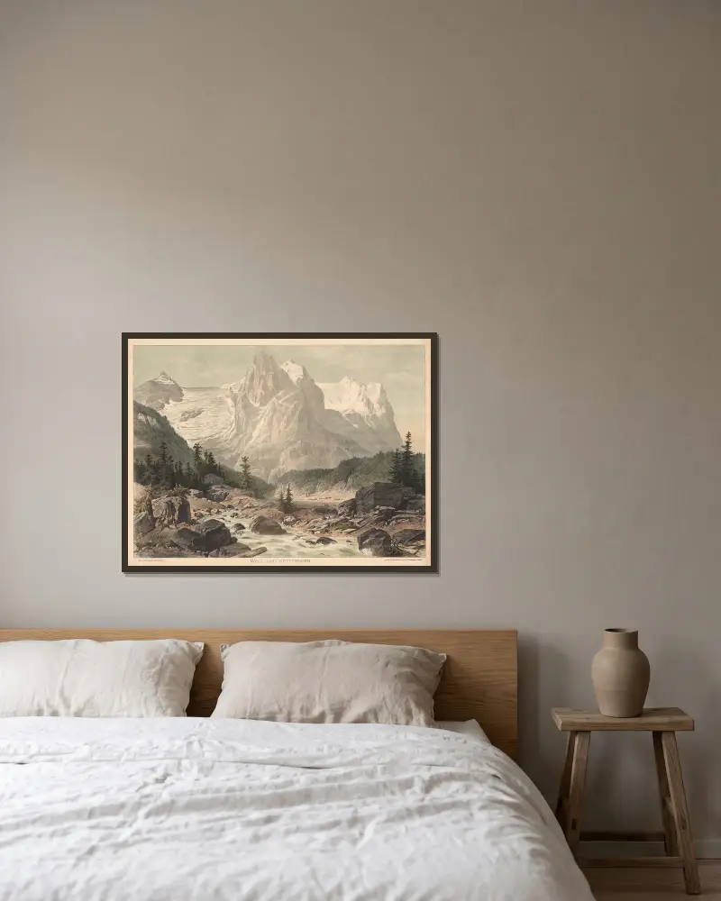 Well- und Wetterhorn av Adolf Lehmann inramad på en vägg
