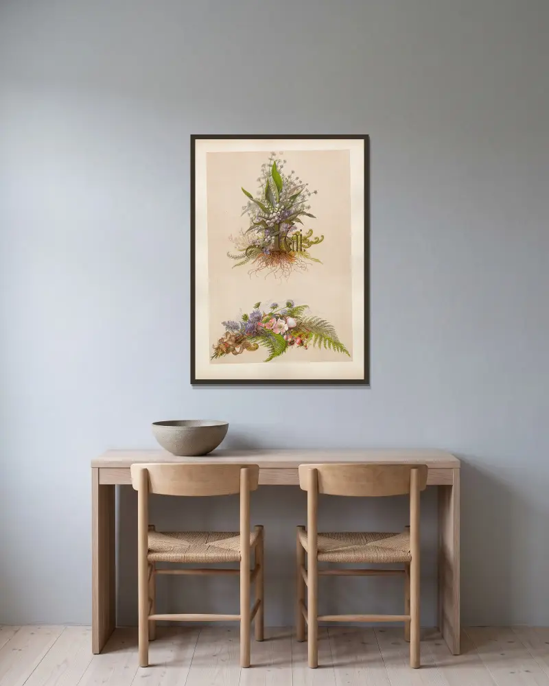 Studien zur Aquarell-Malerei Pl. 11 von Adolf Schrödter gerahmt an einer Wand