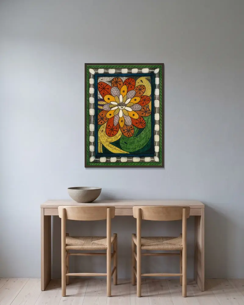 Skt. Adolf=Roosali von Adolf Wölfli gerahmt an einer Wand