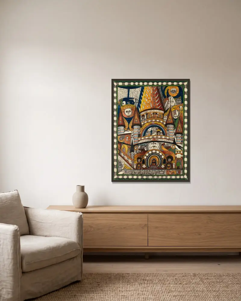 St. Vinzentz=Münster, in Bern av Adolf Wölfli inramad på en vägg