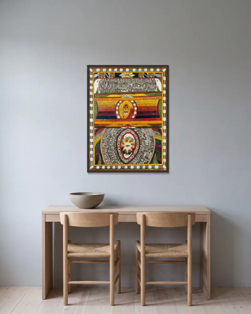 Stadt Bern, No. 4 av Adolf Wölfli inramad på en vägg