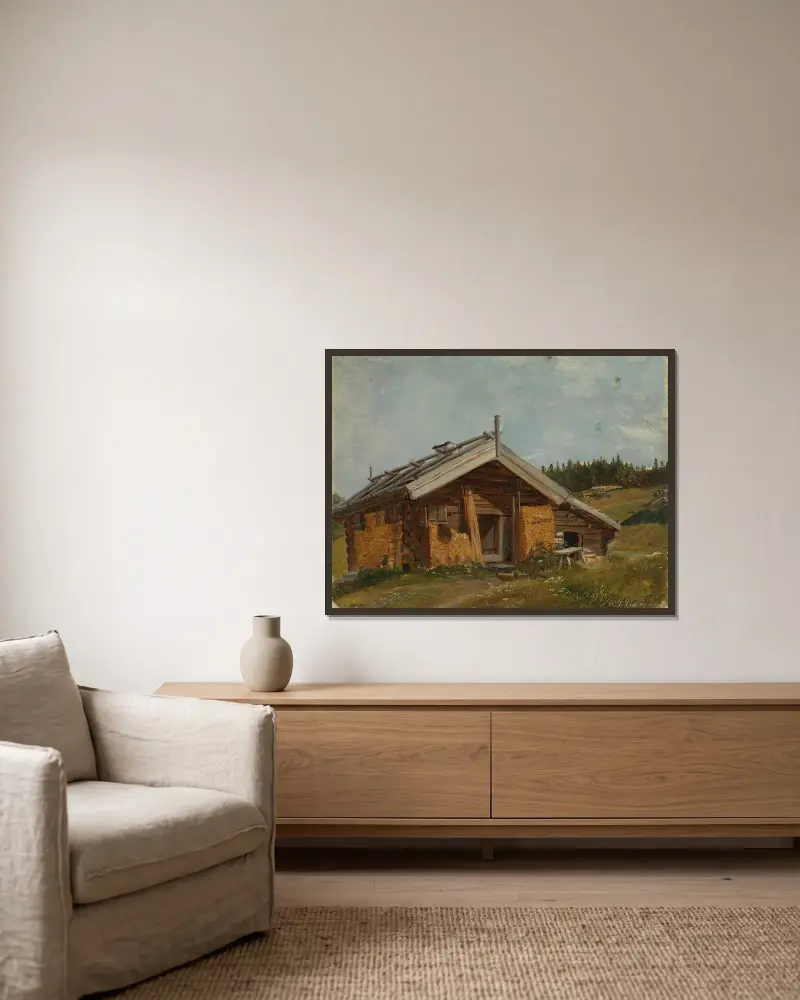 Bauernhof bei Bolkesjø von Adolph Tidemand gerahmt an einer Wand