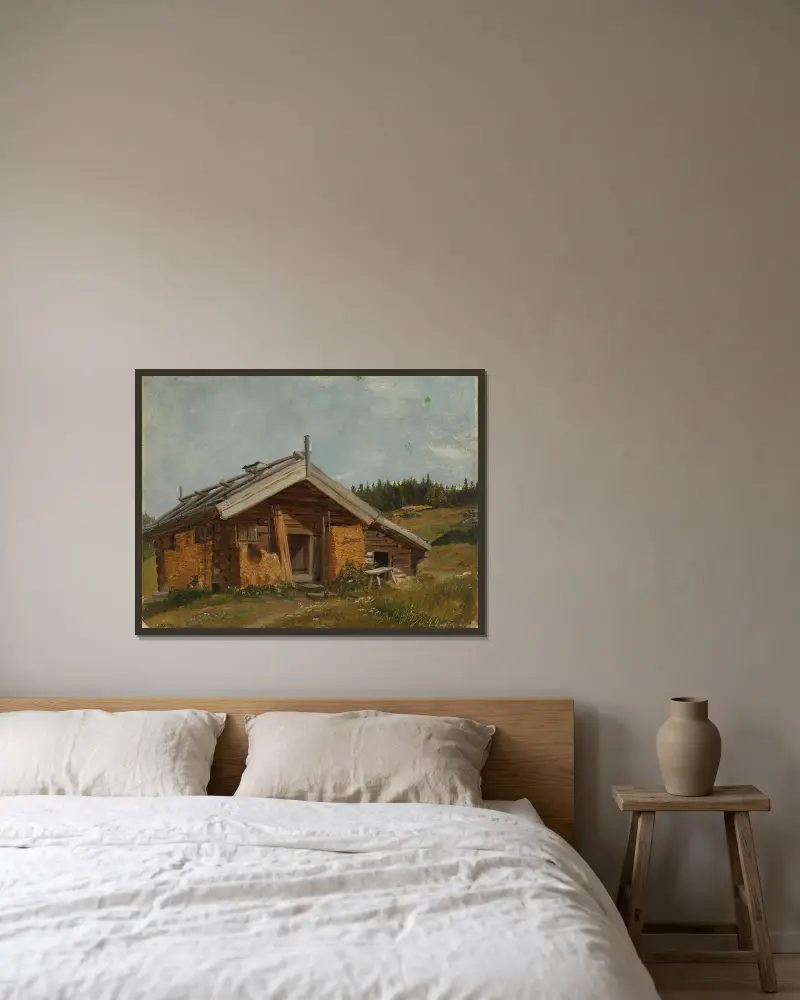 Bauernhof bei Bolkesjø von Adolph Tidemand gerahmt an einer Wand