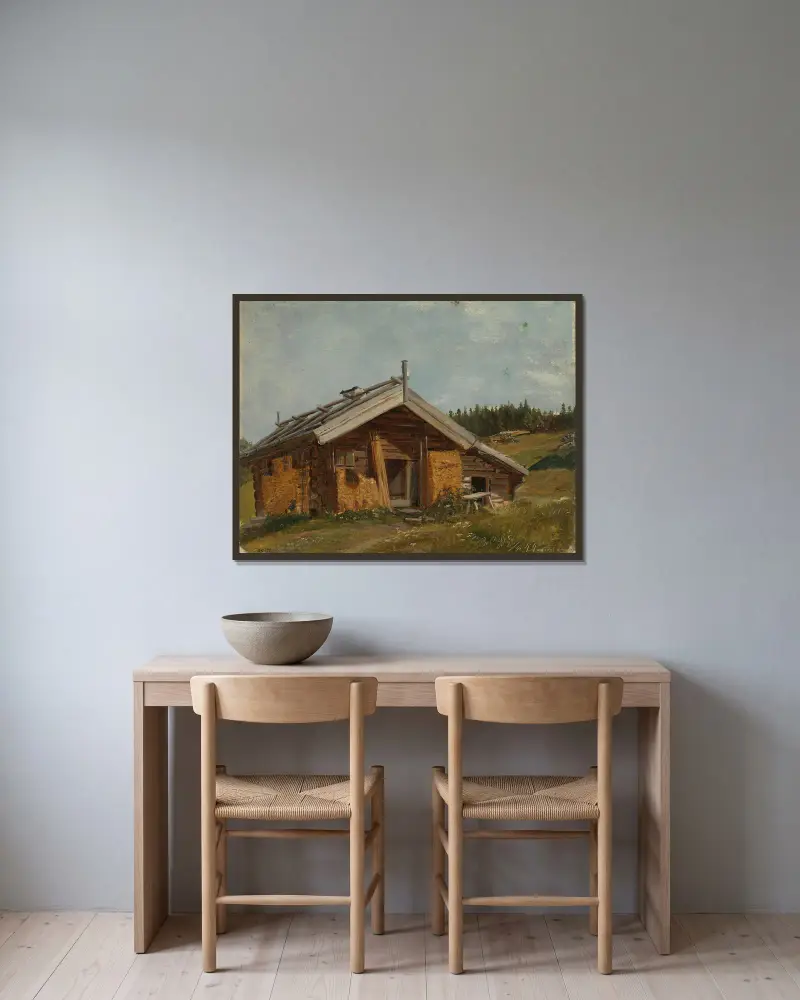 Bauernhof bei Bolkesjø von Adolph Tidemand gerahmt an einer Wand