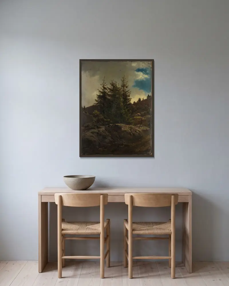 Krajobraz z Nes w Hallingdal, Adolph Tidemand w ramie na ścianie