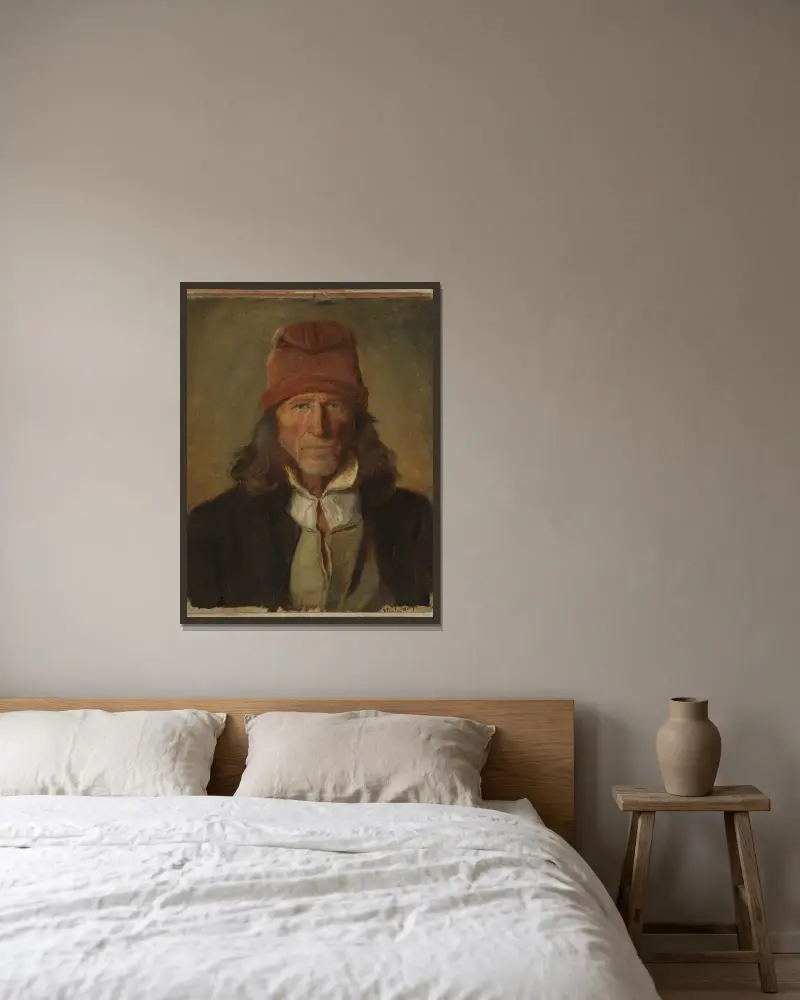 Porträtt av en bonde från Vossevangen av Adolph Tidemand inramad på en vägg