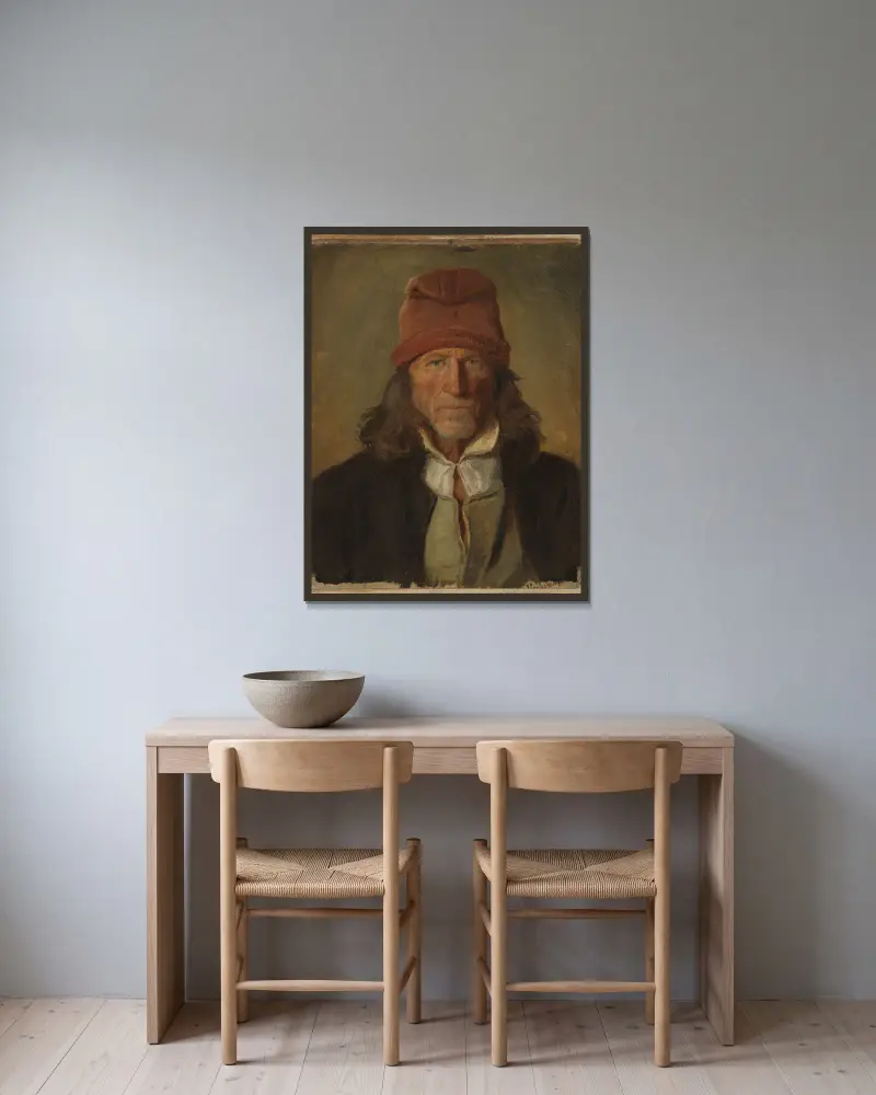 Porträtt av en bonde från Vossevangen av Adolph Tidemand inramad på en vägg