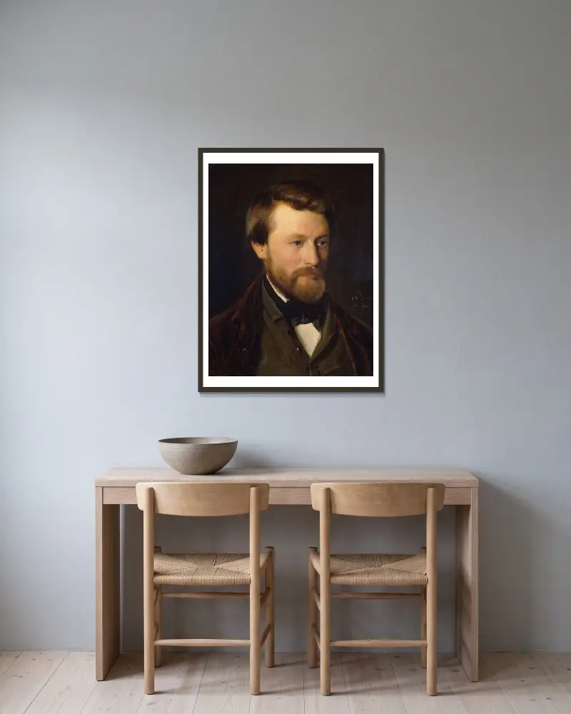 Portrait of Emil Tidemand, the Artist’s Brother, 1851 av Adolph Tidemand inramad på en vägg