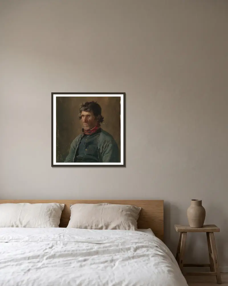 Porträtt av Joseph Steffens från Altenahr av Adolph Tidemand inramad på en vägg
