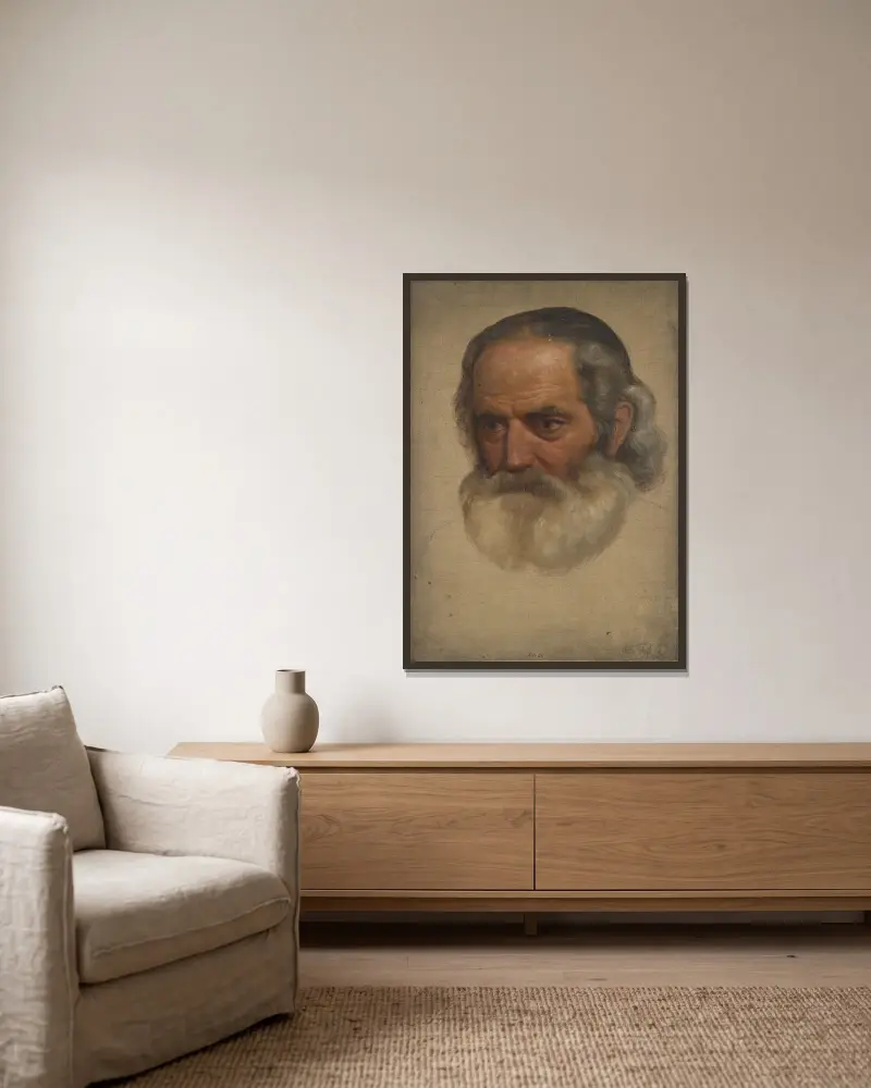 Porträtstudie eines alten Mannes von Adolph Tidemand gerahmt an einer Wand