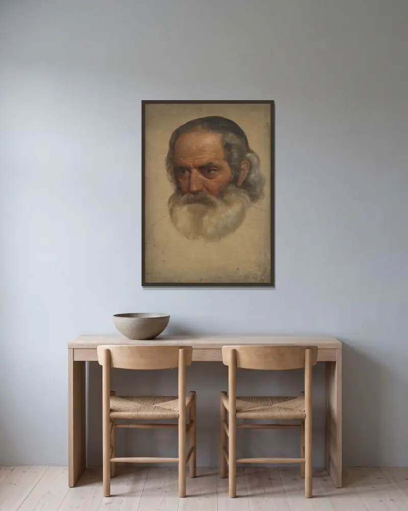Porträtstudie eines alten Mannes von Adolph Tidemand gerahmt an einer Wand