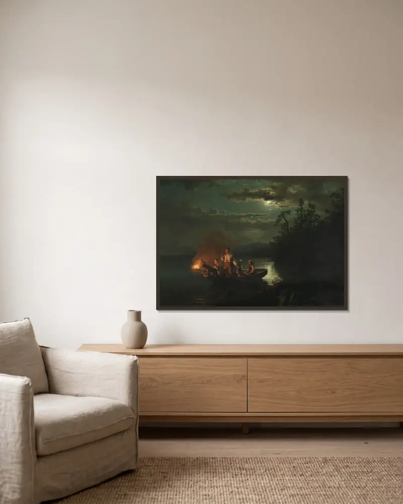 Speerfischen auf dem Krøderen von Adolph Tidemand gerahmt an einer Wand