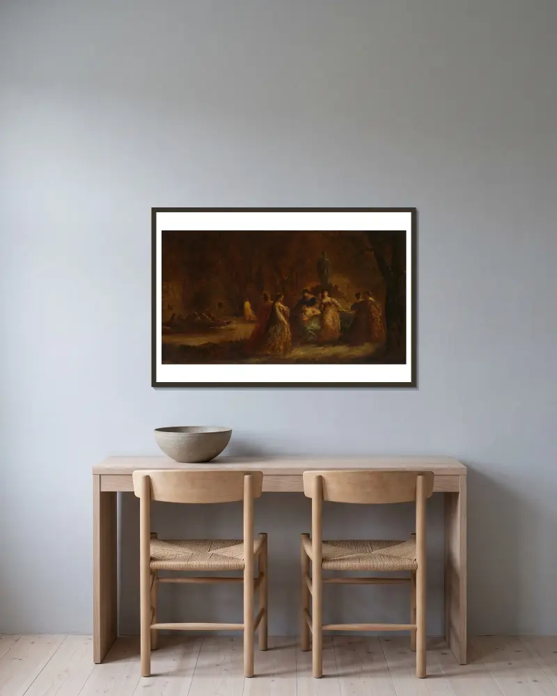 Ein Waldfest von Adolphe Monticelli gerahmt an einer Wand