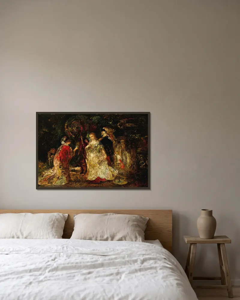 Elegante Frauen in einem Park von Adolphe Monticelli gerahmt an einer Wand