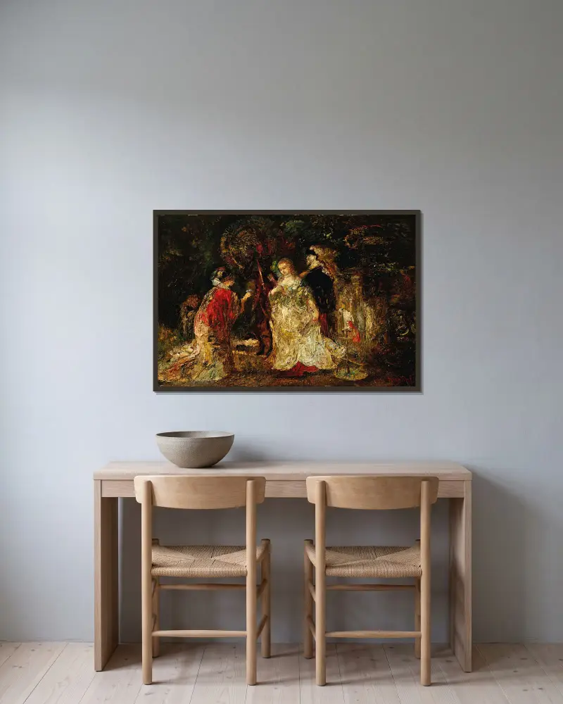 Elegante Frauen in einem Park von Adolphe Monticelli gerahmt an einer Wand