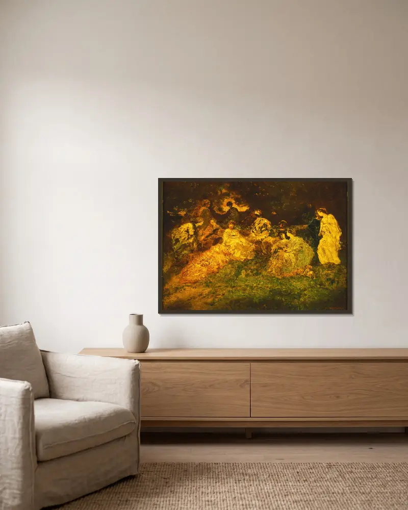 Ländliches Fest von Adolphe Monticelli gerahmt an einer Wand