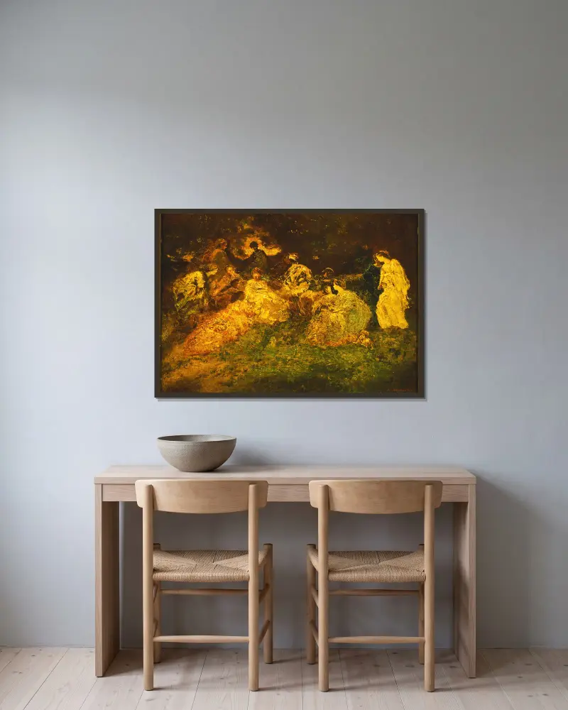 Ländliches Fest von Adolphe Monticelli gerahmt an einer Wand