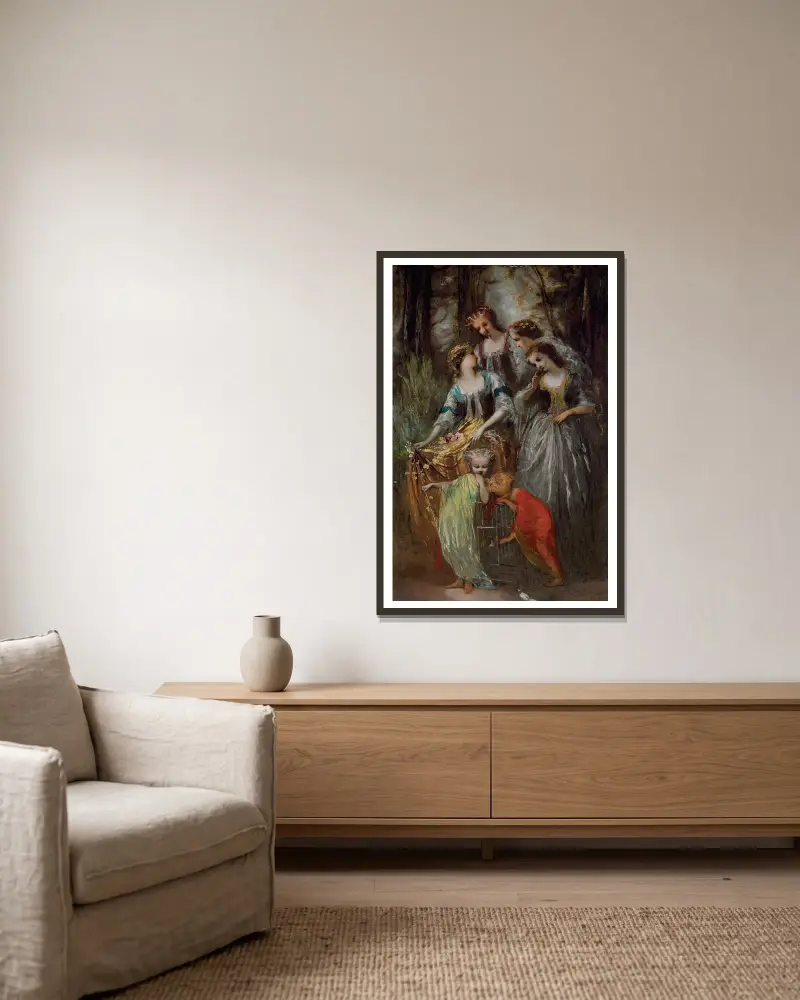 Die Kaiserin Eugénie und ihr Gefolge von Adolphe Monticelli gerahmt an einer Wand