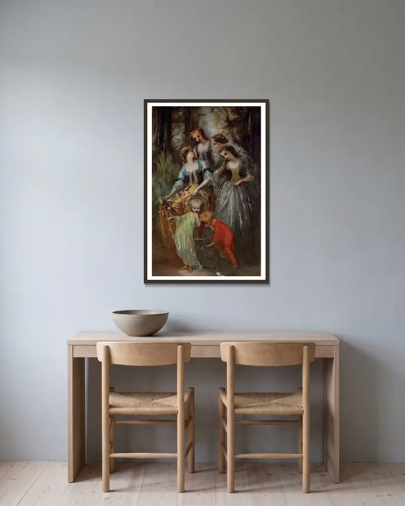 Die Kaiserin Eugénie und ihr Gefolge von Adolphe Monticelli gerahmt an einer Wand