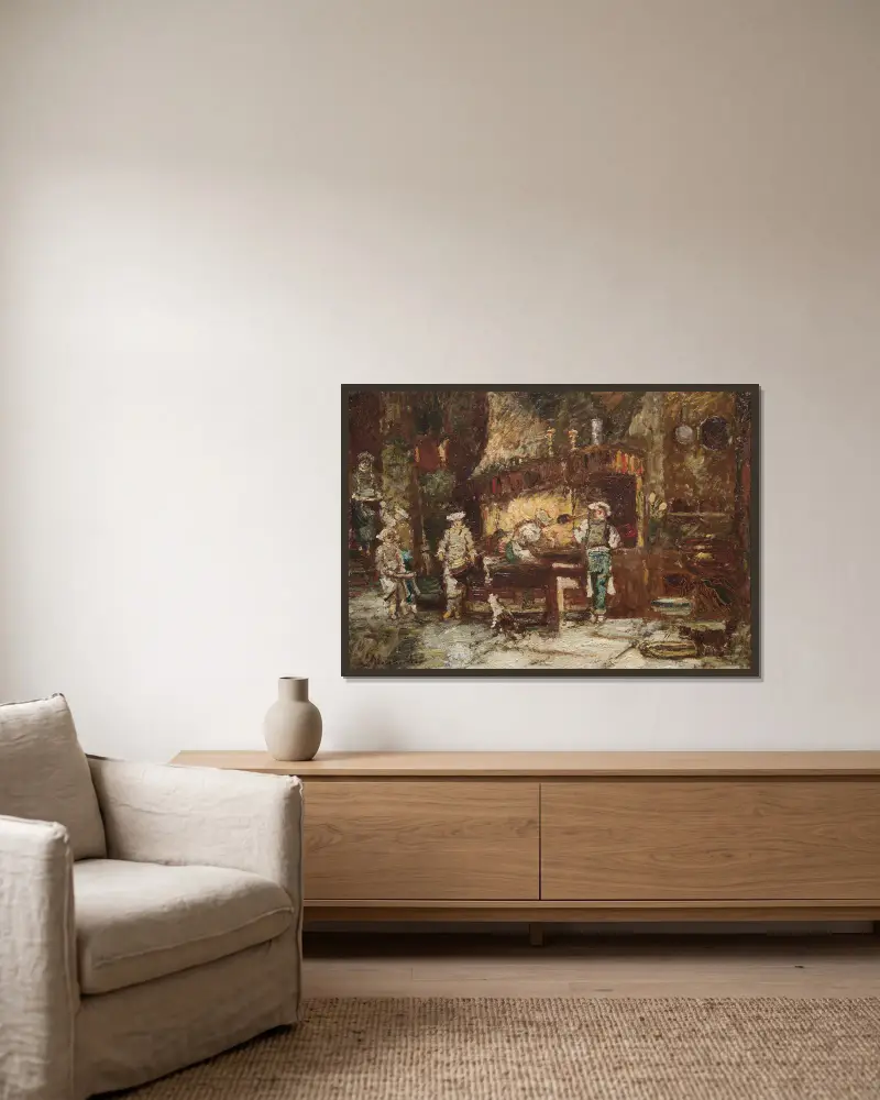 Köket i Rôtisserie des Deux Paons av Adolphe Monticelli inramad på en vägg