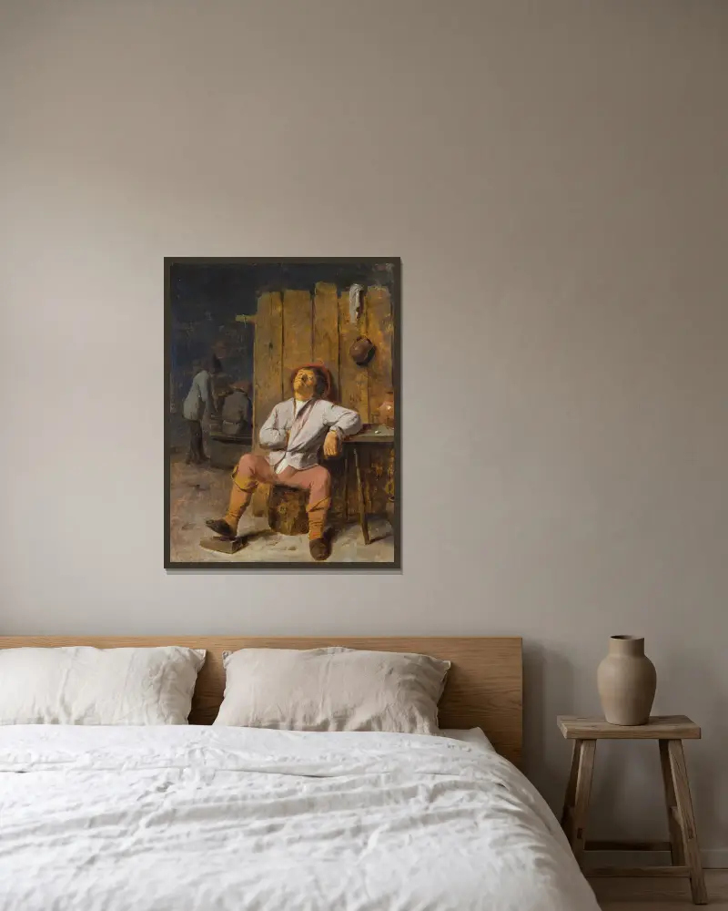 A Boor Asleep av Adriaen Brouwer inramad på en vägg