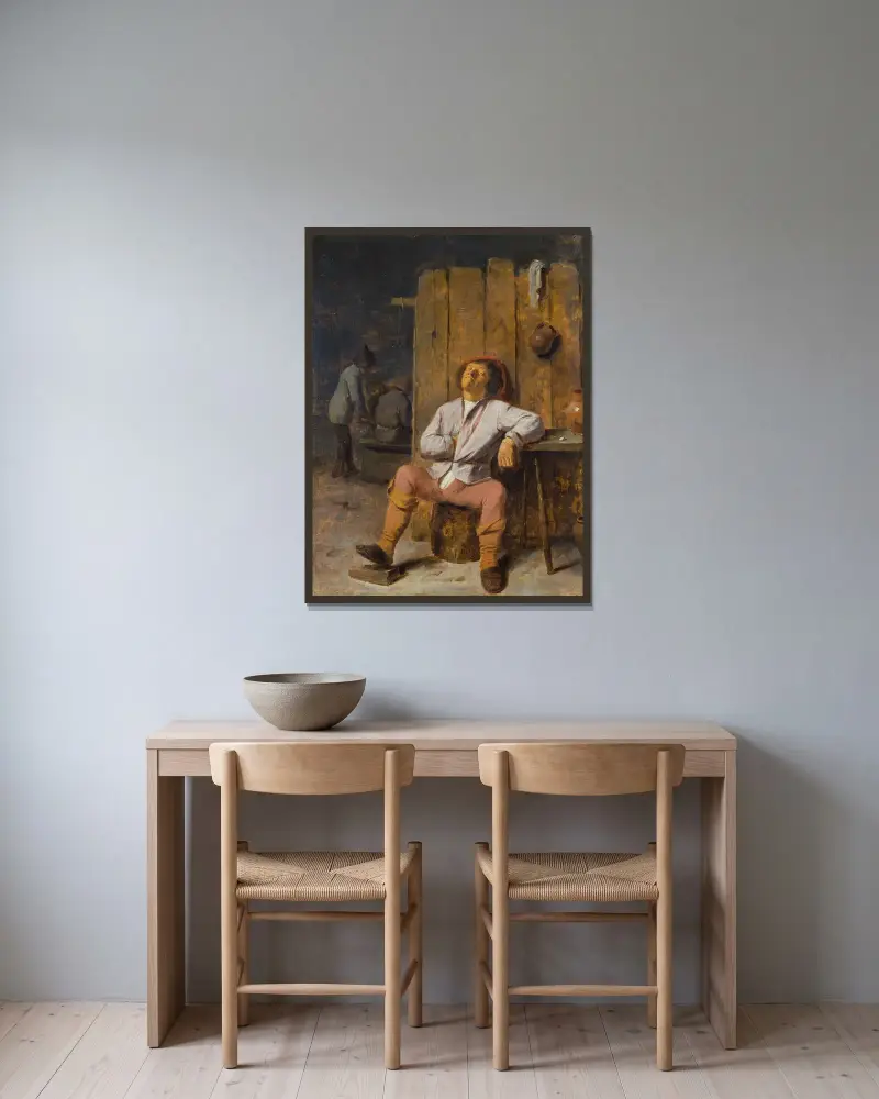 A Boor Asleep av Adriaen Brouwer inramad på en vägg