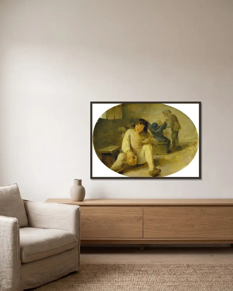 Betrunkener Bauer von Adriaen Brouwer gerahmt an einer Wand
