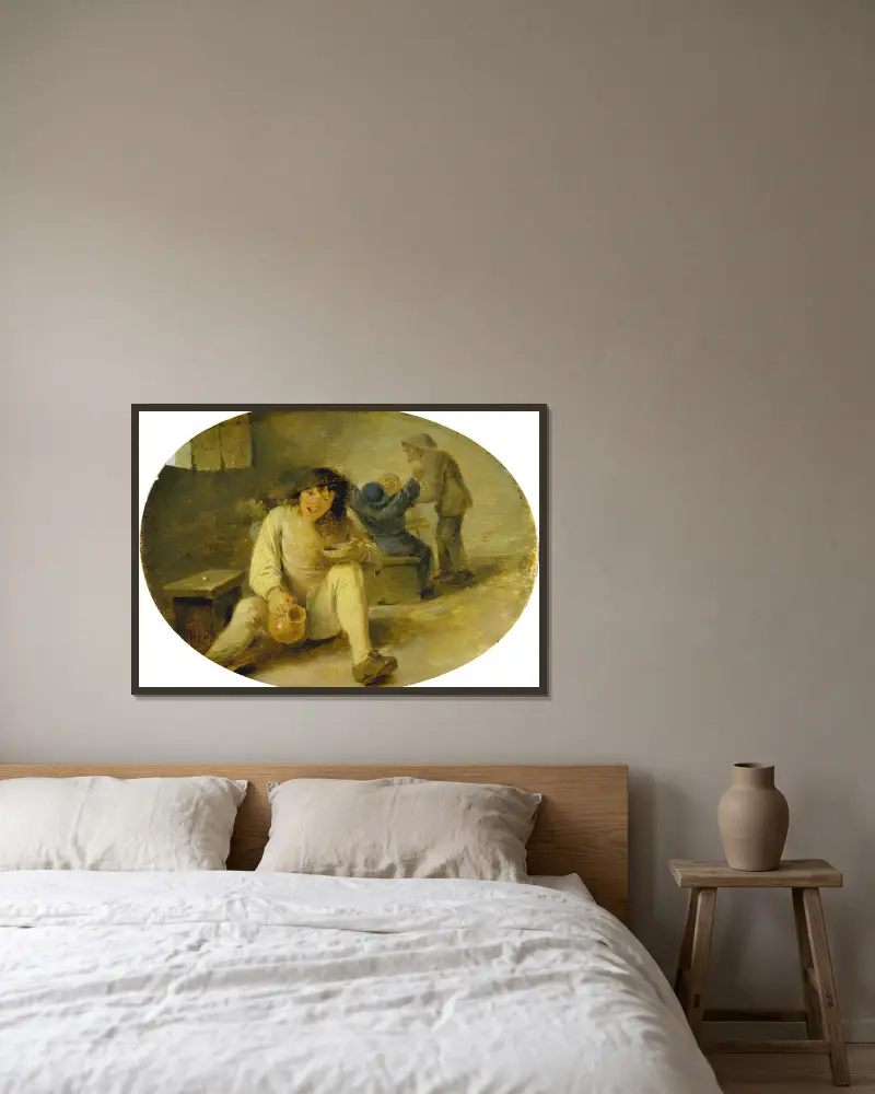 Betrunkener Bauer von Adriaen Brouwer gerahmt an einer Wand