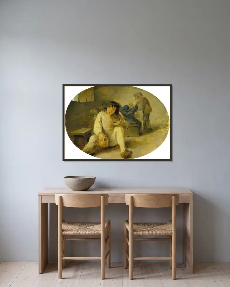 Betrunkener Bauer von Adriaen Brouwer gerahmt an einer Wand
