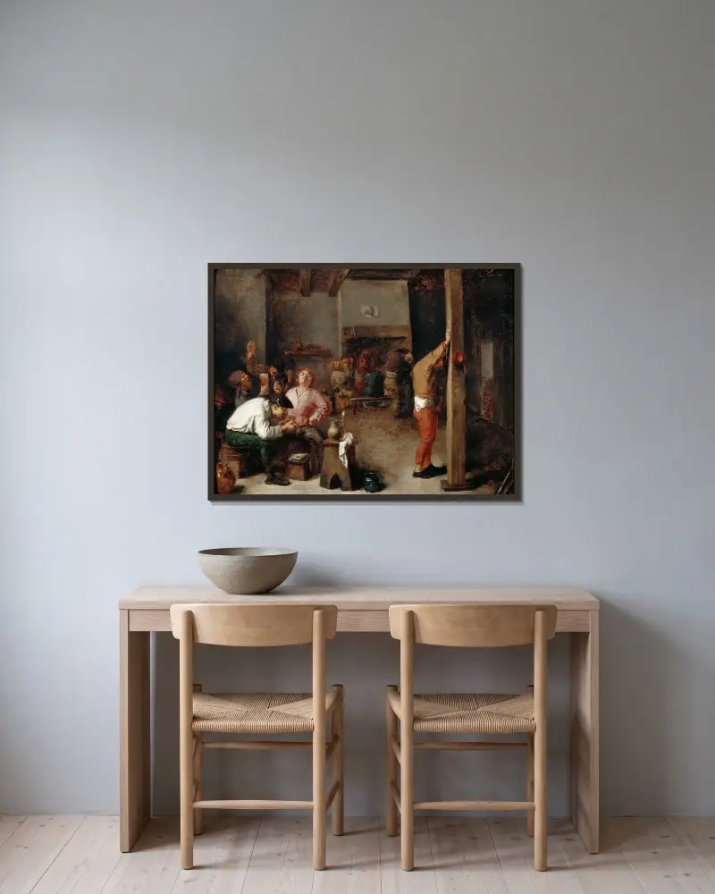 Wirtshausinterieur von Adriaen Brouwer gerahmt an einer Wand