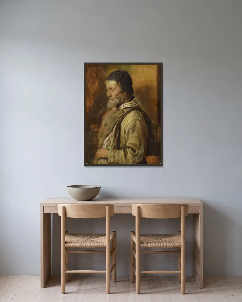 Old Artisan av Adriaen Brouwer inramad på en vägg