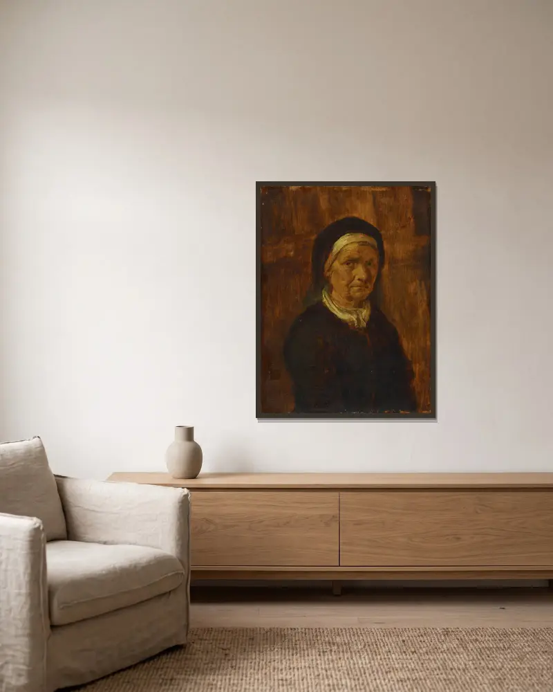 Old Woman av Adriaen Brouwer inramad på en vägg