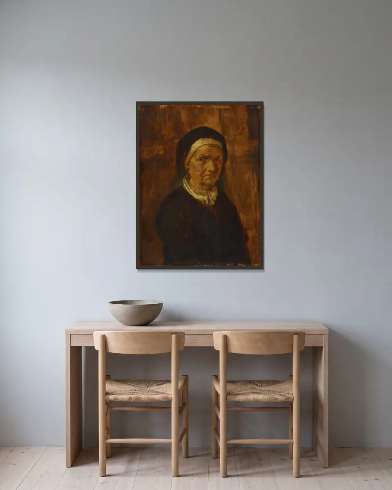 Old Woman av Adriaen Brouwer inramad på en vägg