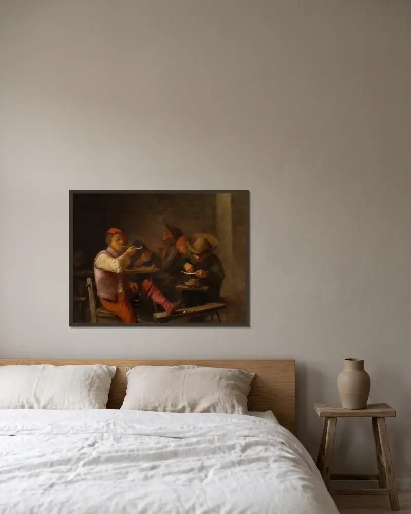 Bauer, in einer Schenke Tabak rauchend von Adriaen Brouwer gerahmt an einer Wand