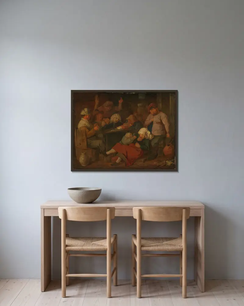 Armes Volk beim Trinken in der Schenke von Adriaen Brouwer gerahmt an einer Wand