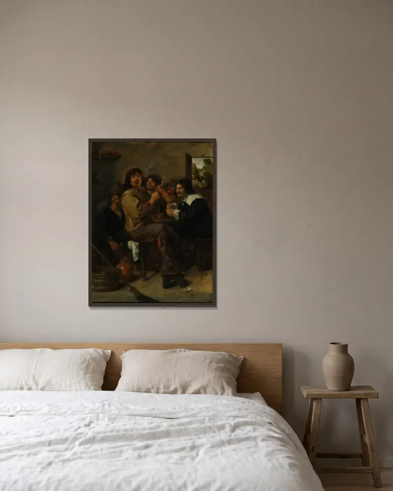 The Smokers av Adriaen Brouwer inramad på en vägg
