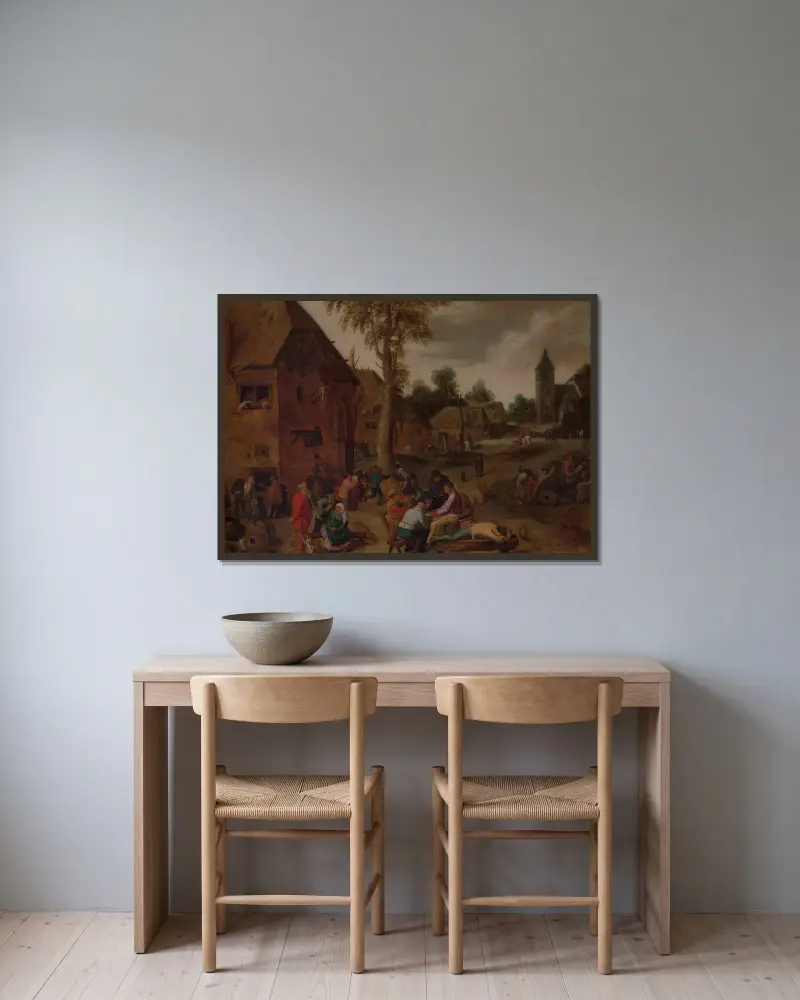 Village Fair av Adriaen Brouwer inramad på en vägg