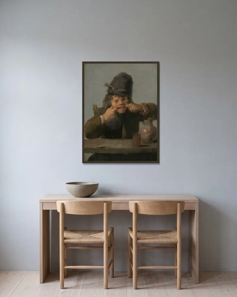 Youth Making a Face av Adriaen Brouwer inramad på en vägg