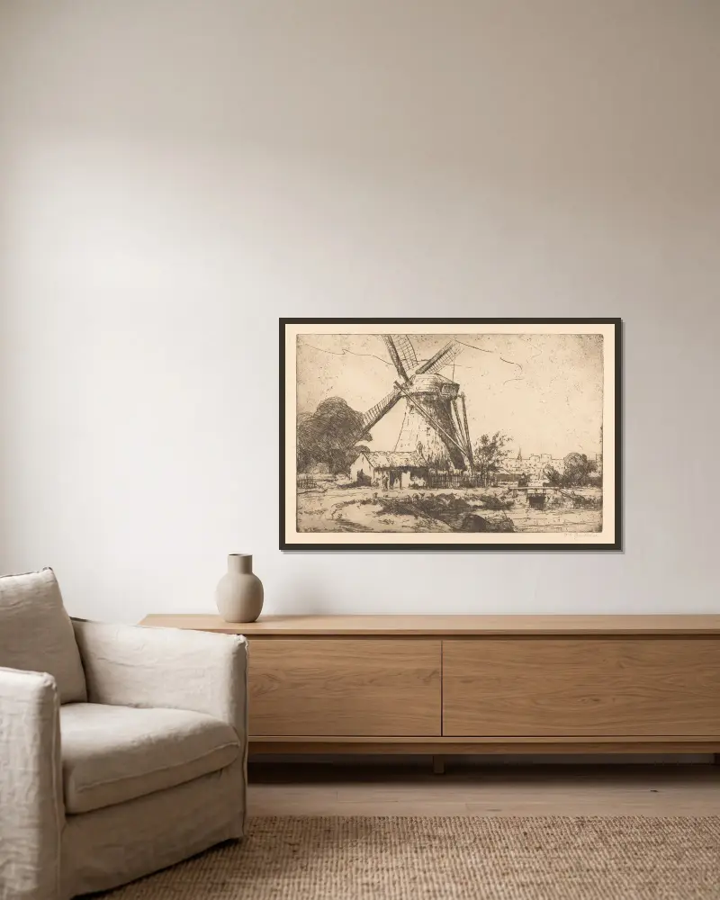 Molen bij Den Haag av Willem Adrianus Grondhout inramad på en vägg