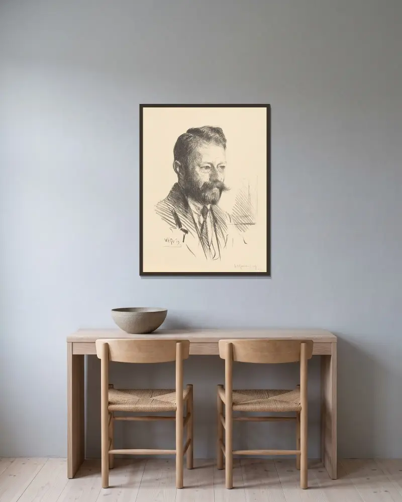 Porträtt av en okänd man av Willem Adrianus Grondhout inramad på en vägg