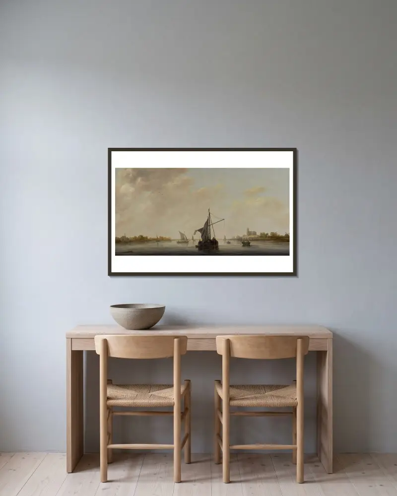 Utsikt över Maas vid Dordrecht av Aelbert Cuyp inramad på en vägg