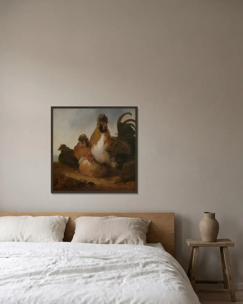 Cock and Hens av Aelbert Cuyp inramad på en vägg