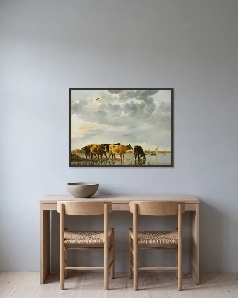 Krávy v řece, Aelbert Cuyp v rámu na stěně