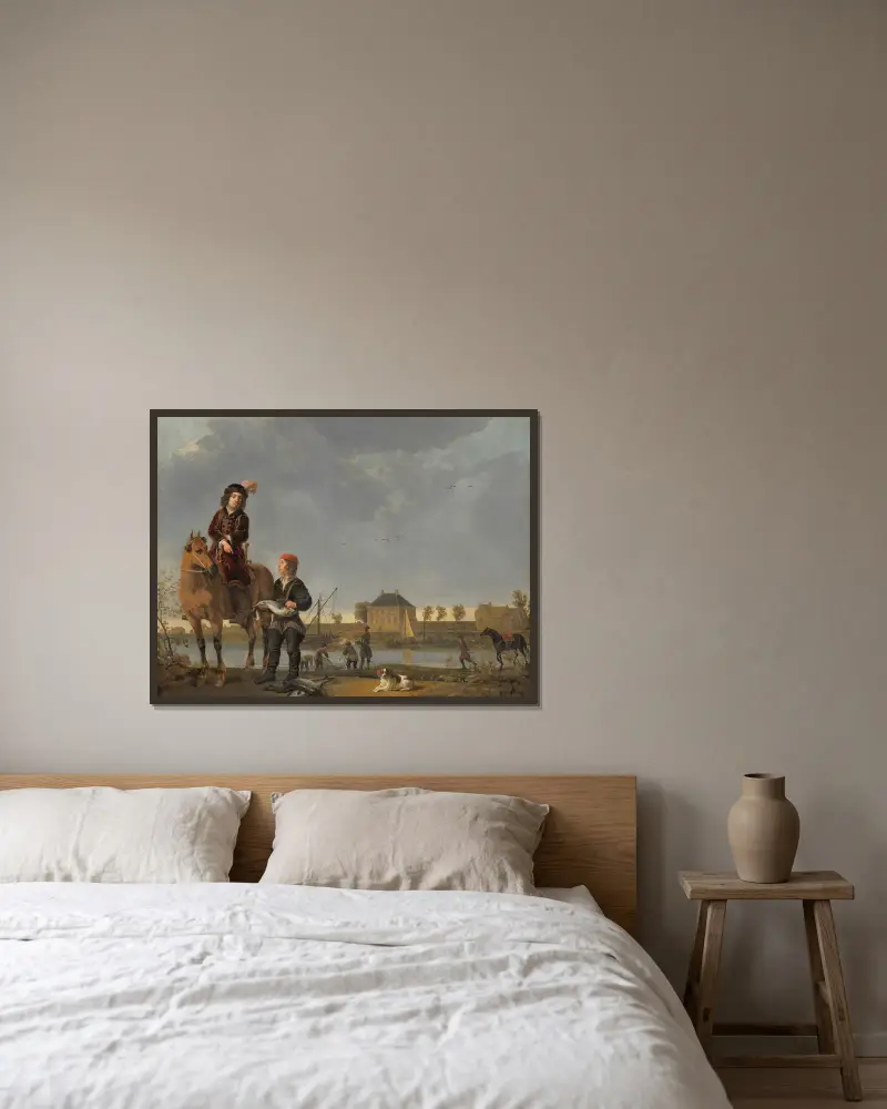 Ryttarporträtt av Pieter de Roovere av Aelbert Cuyp inramad på en vägg