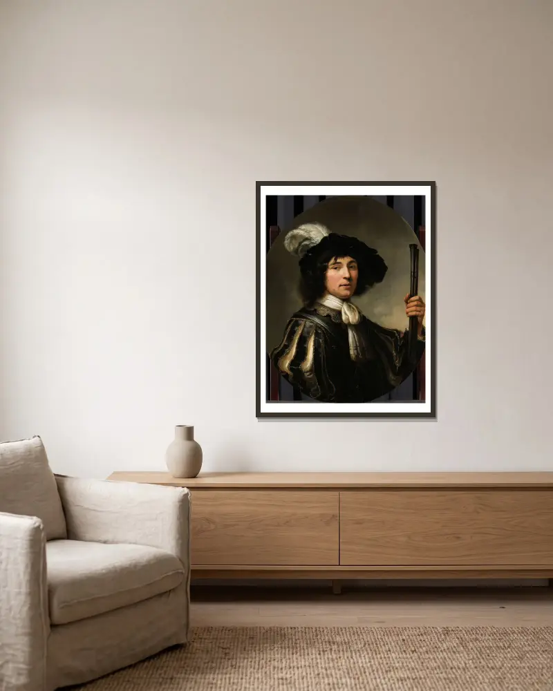 Porträtt av en ung man av Aelbert Cuyp inramad på en vägg