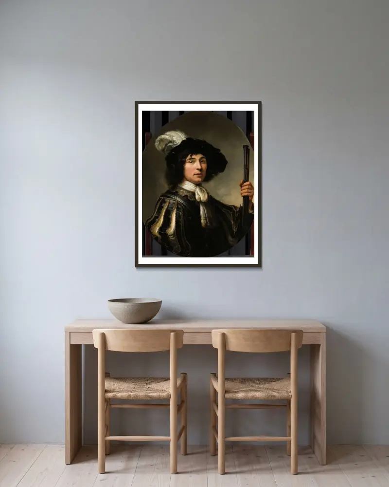 Porträtt av en ung man av Aelbert Cuyp inramad på en vägg