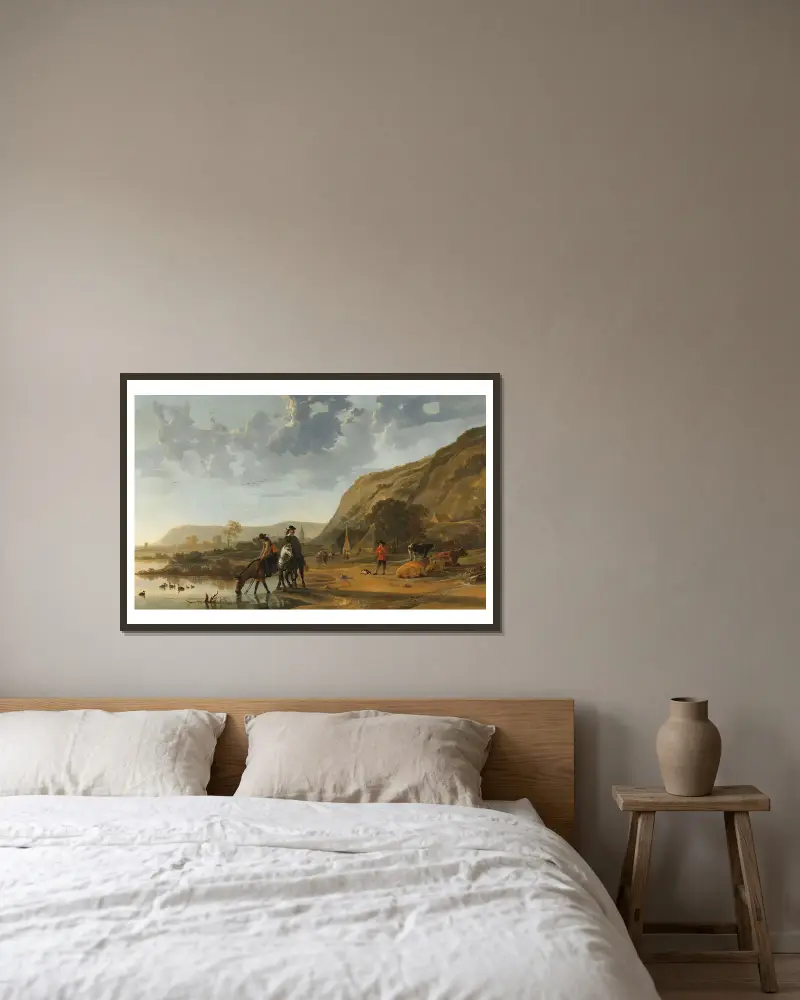 River Landscape with Riders av Aelbert Cuyp inramad på en vägg
