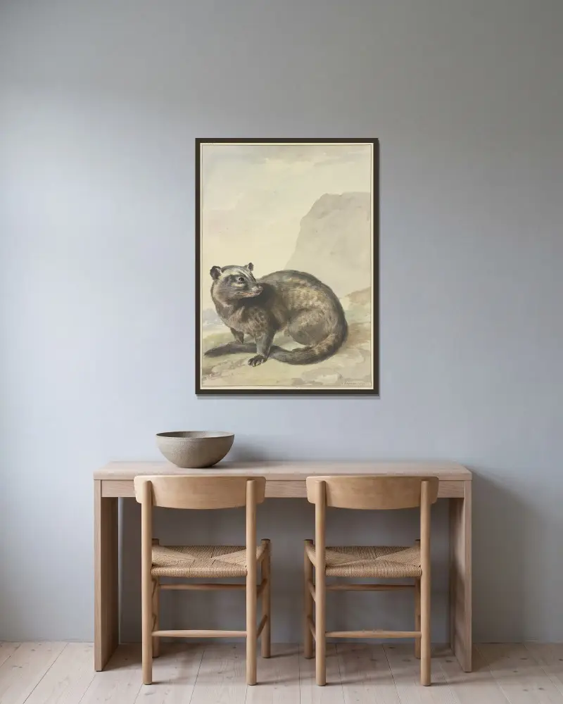 Ein seltsames zahmes Kätzchen von Aert Schouman gerahmt an einer Wand