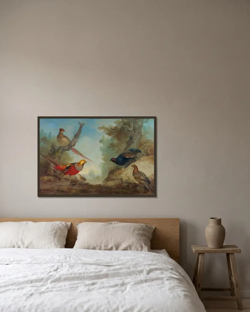 Pheasants av Aert Schouman inramad på en vägg